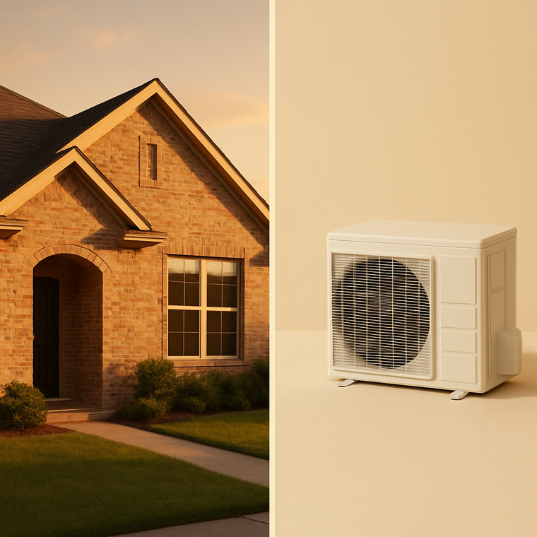 Texas home with AC unit at golden hour