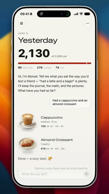 Morsel app — chat-first calorie journal